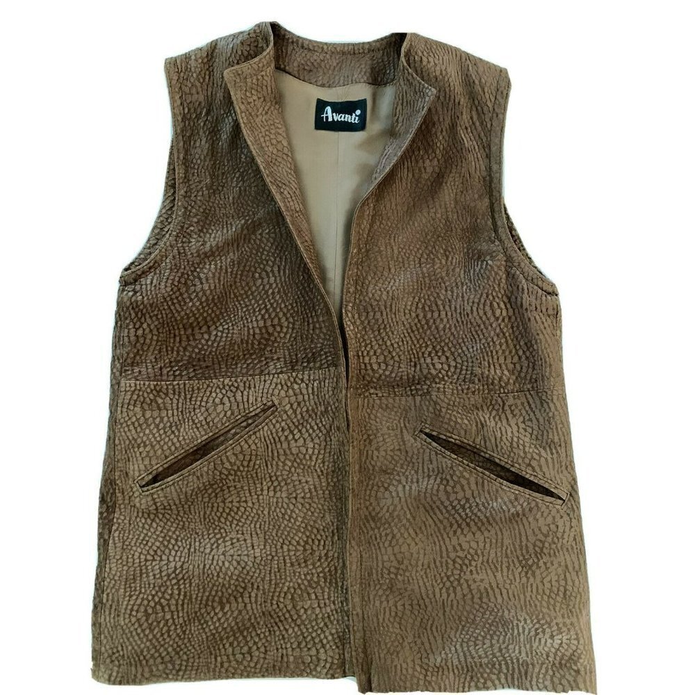 Vintage Men's Avanti Brown Leather Hippy Vest Size Small Alligator Print